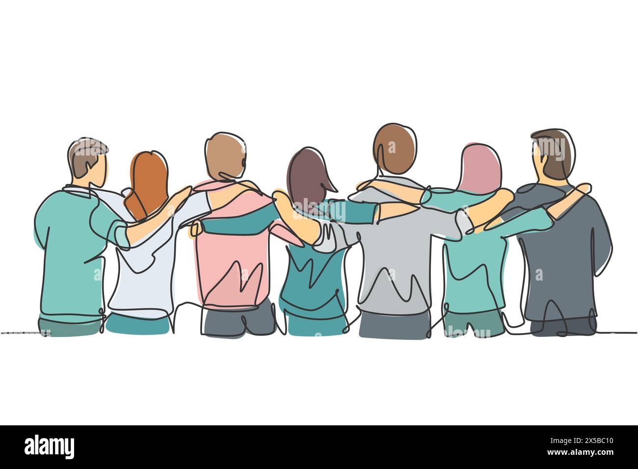 Single continuous line drawing about group of men and woman from multi ...