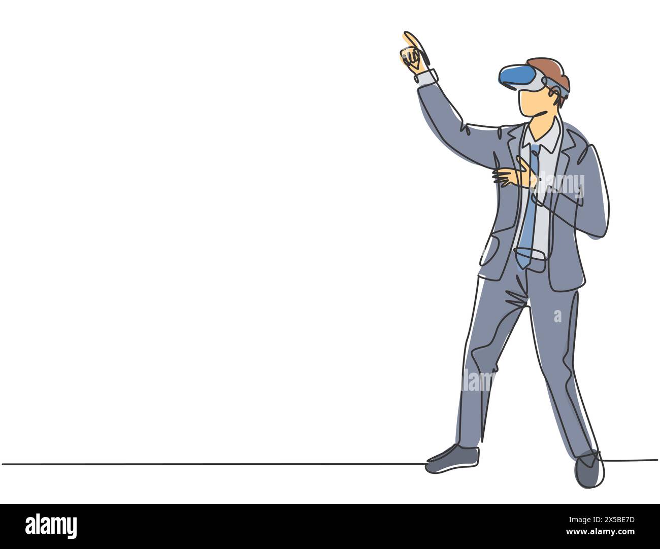 One continuous line drawing of young happy businessman simulates to ...