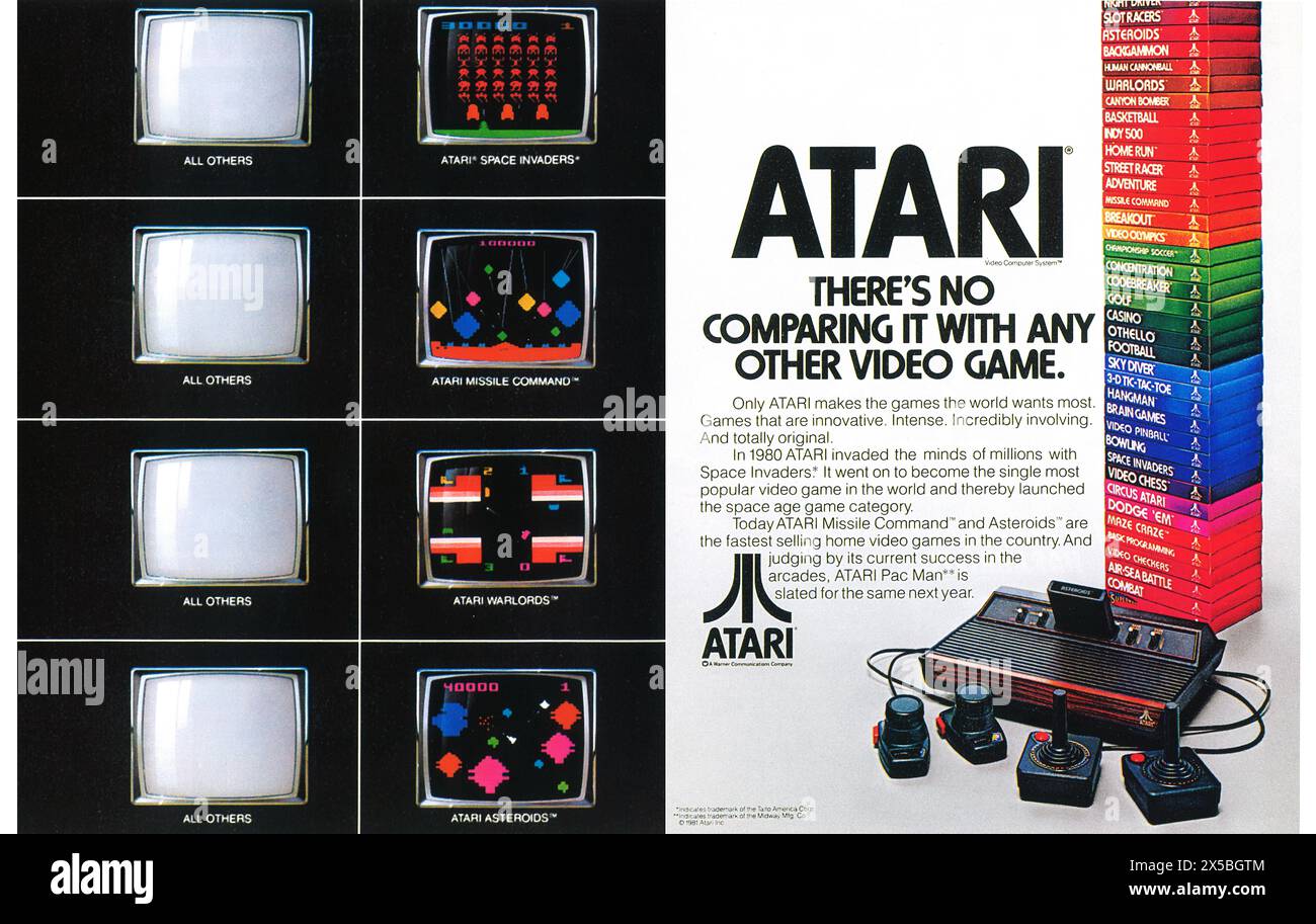 1981 Atari 2600 Console Video Game System Ad Stock Photo