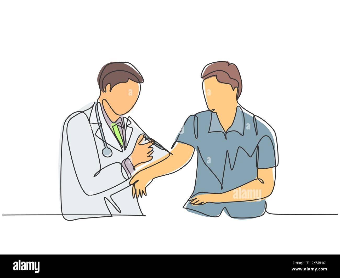 Single continuous line drawing of young male doctor giving vaccine ...