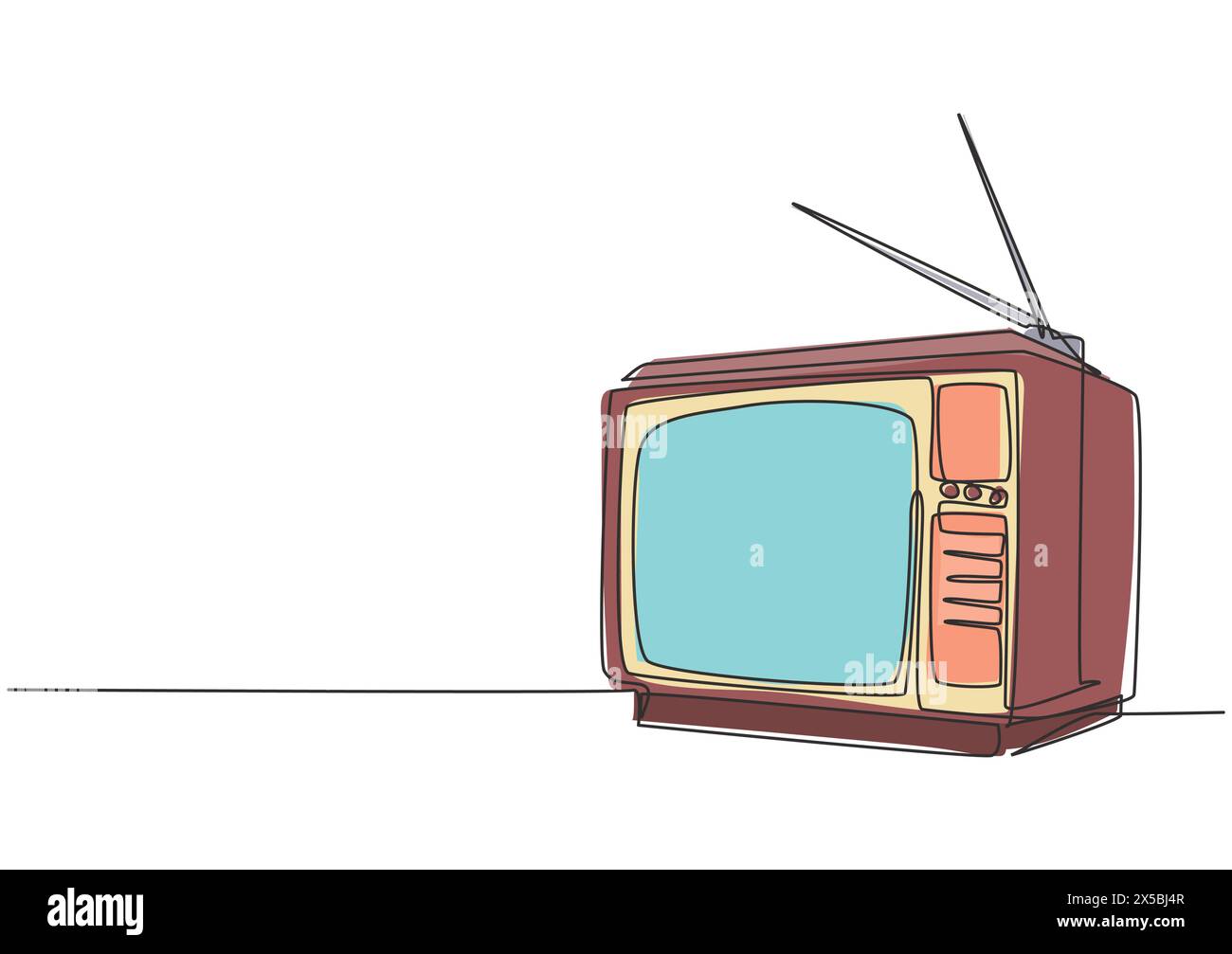 One continuous line drawing of retro old fashioned tv with wooden case ...