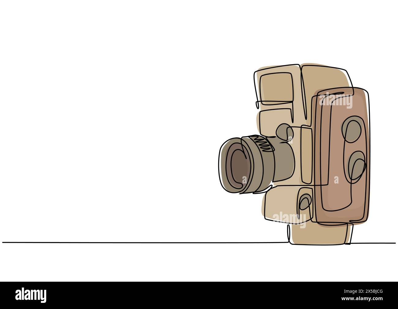 Single continuous line drawing of old vintage analog movie film camera medium format. Classic retro photography equipment concept. One line draw desig Stock Vector