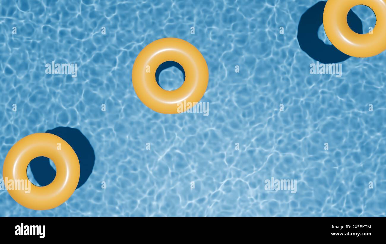 Summer holidays banner. Swimming pool top view. Three yellow swimming ...