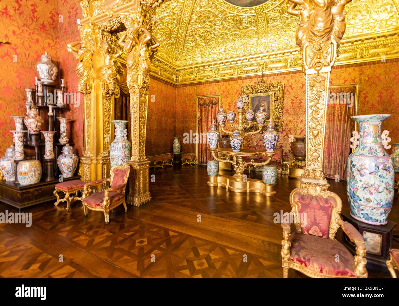 Turin, Italy - April, 2023: Royal Palace Chinese Cheramics Room. Luxury elegant ancient interior, circa 1860 Stock Photo