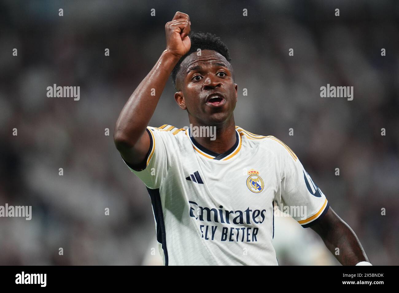 Madrid, Spain. 08th May, 2024. Vinicius Junior of Real Madrid during the UEFA Champions League match, Semi-finals, 2nd leg, between Real Madrid and FC Bayern Munchen played at Santiago Bernabeu Stadium on May 8, 2024 in Madrid Spain. (Photo by Sergio Ruiz/PRESSINPHOTO) Credit: PRESSINPHOTO SPORTS AGENCY/Alamy Live News Stock Photo