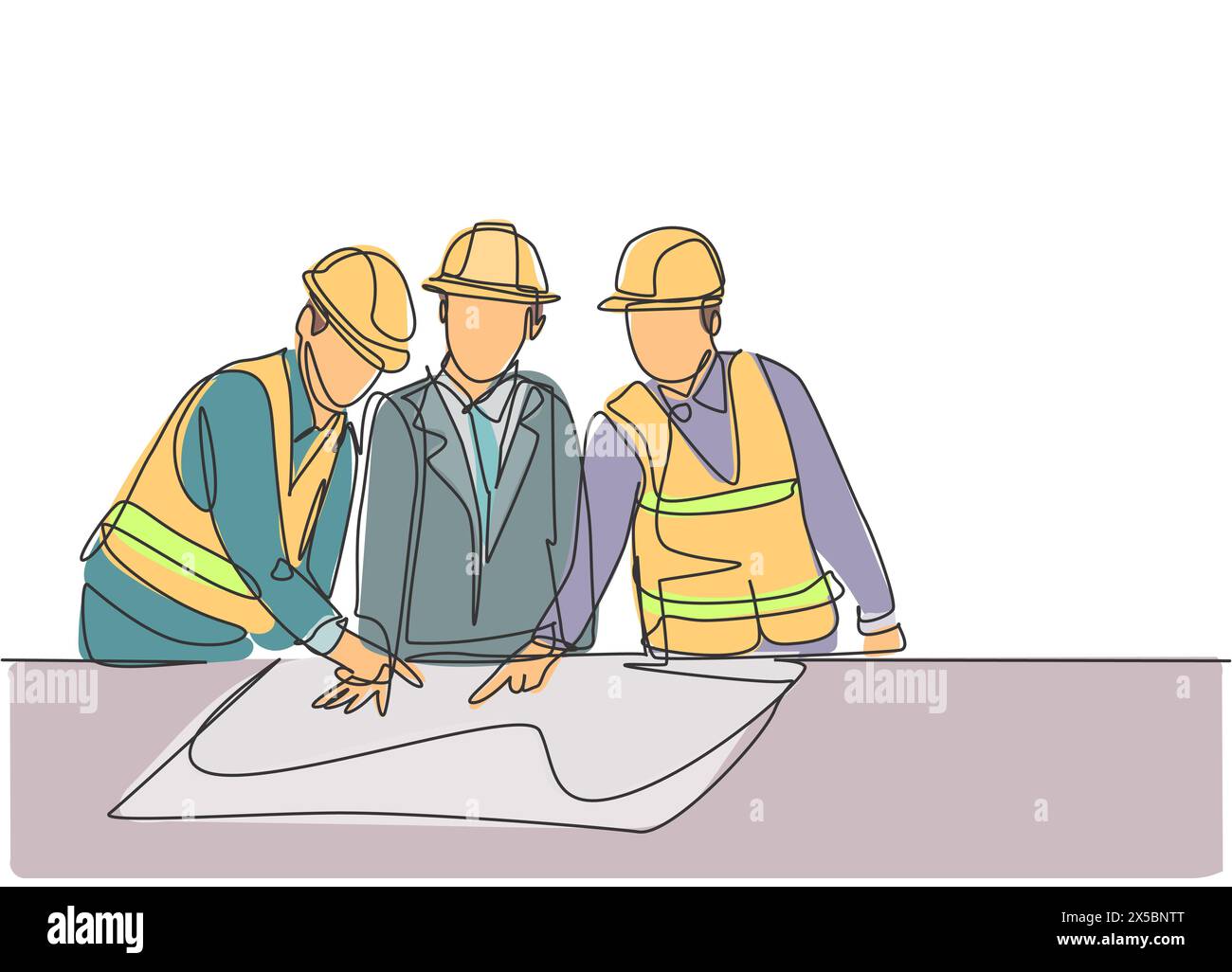 Single continuous line drawing of young sketch draft designer meeting ...