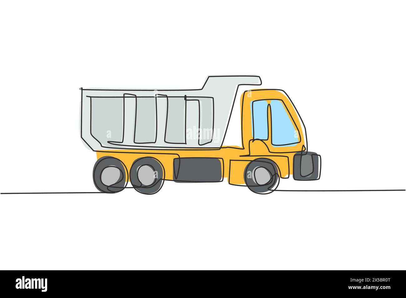 One continuous line drawing of long truck for cargo logistic delivery, business vehicle. Heavy transport trucks equipment concept. Dynamic single line Stock Vector