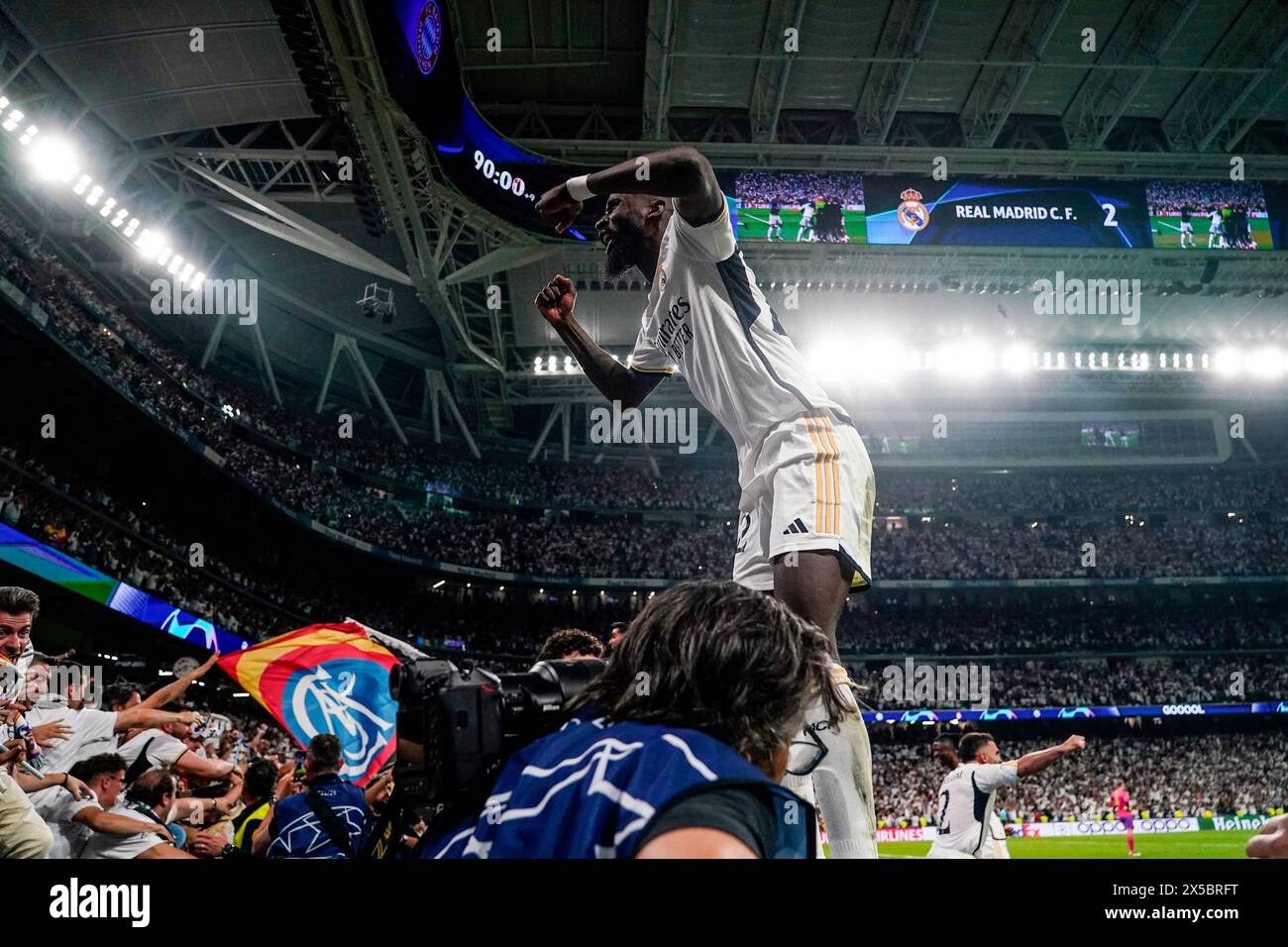Madrid, Spain. 08th May, 2024. Antonio Rudiger of Real Madrid during the UEFA Champions League match, Semi-finals, 2nd leg, between Real Madrid and FC Bayern Munchen played at Santiago Bernabeu Stadium on May 8, 2024 in Madrid Spain. (Photo by Sergio Ruiz/PRESSINPHOTO) Credit: PRESSINPHOTO SPORTS AGENCY/Alamy Live News Stock Photo