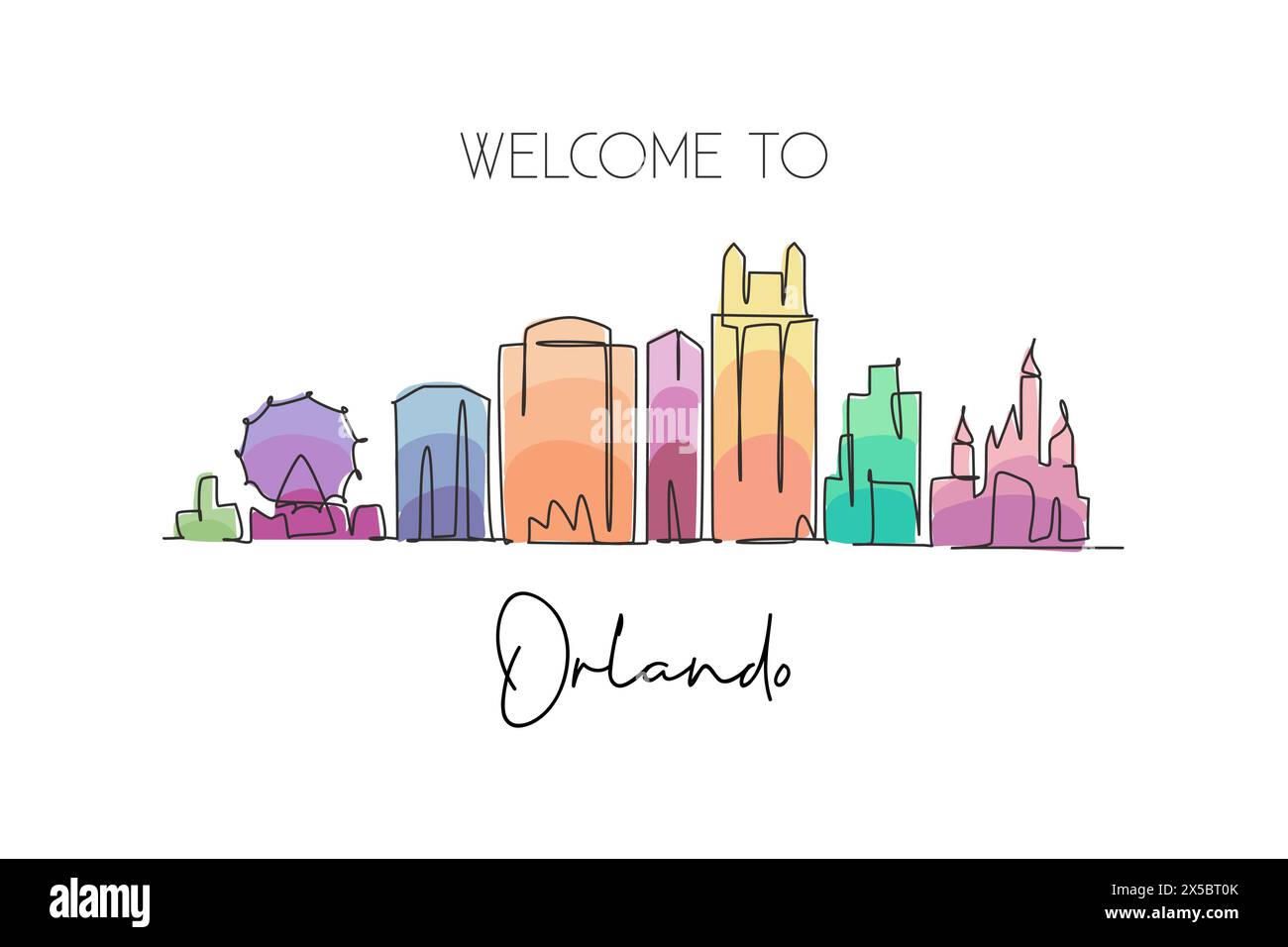 One continuous line drawing of Orlando city skyline, Florida. Beautiful ...