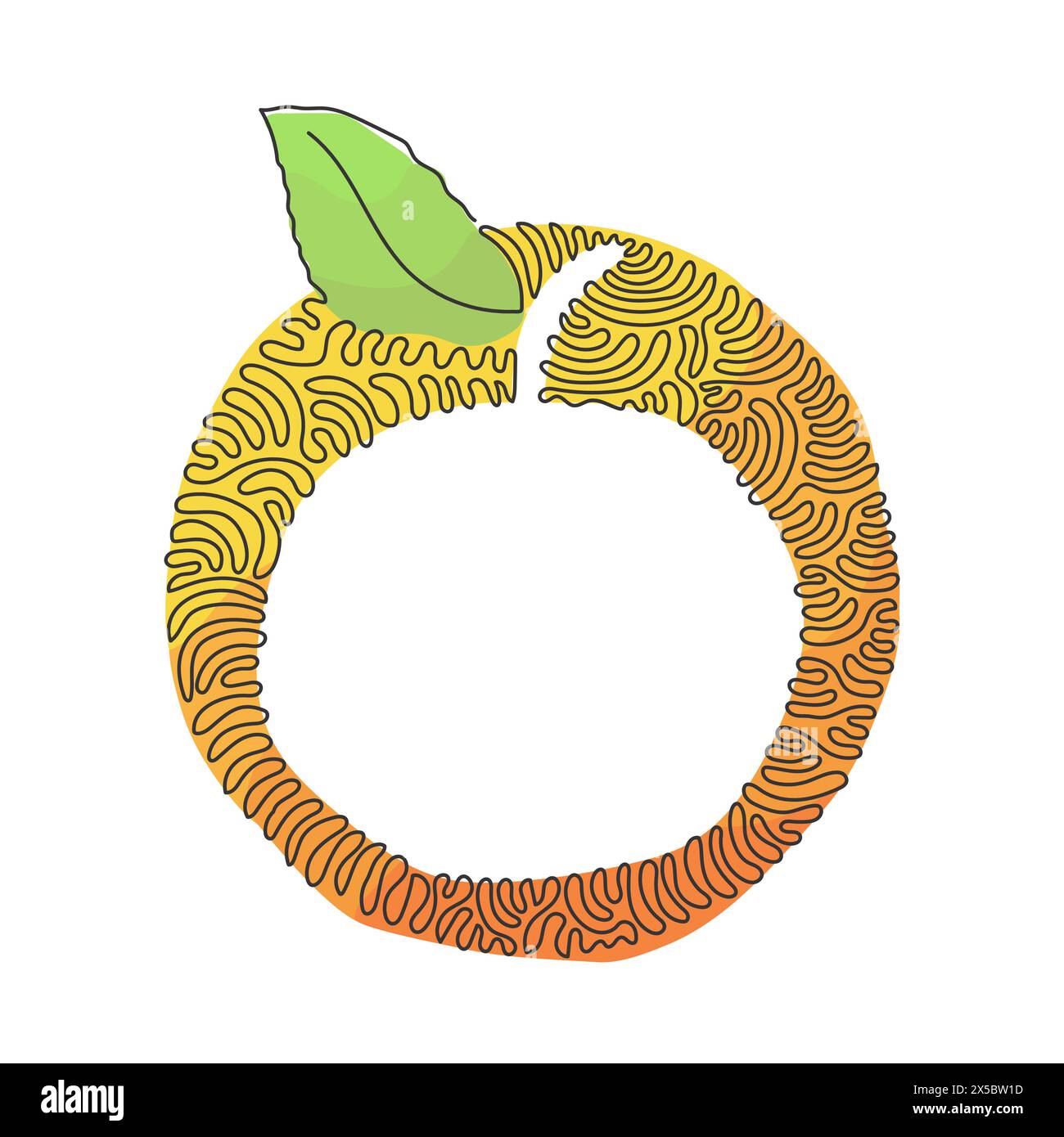 Single continuous line drawing whole healthy organic orange for orchard logo identity. Fresh tropical fruitage concept. Swirl curl circle background s Stock Vector