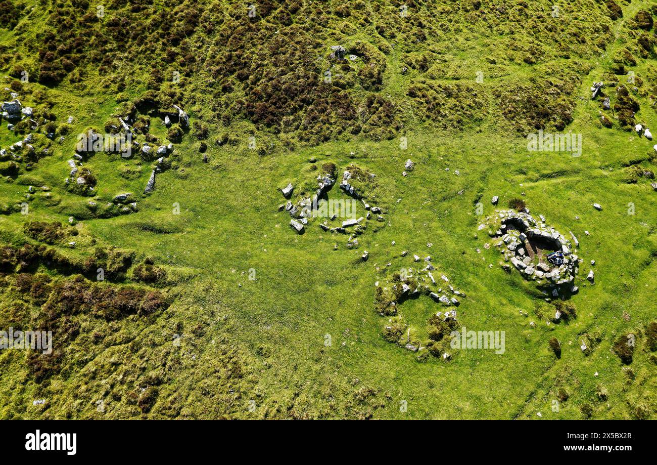 Grimspound prehistoric Late Bronze Age enclosure on Dartmoor, Devon, England. Dates from 1300 BC