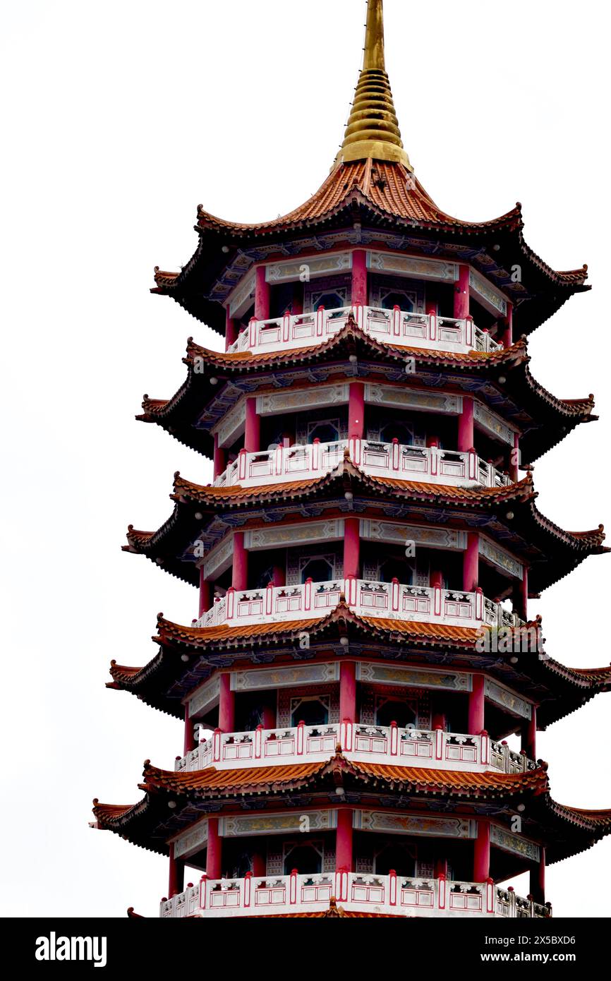 An ancient and high chinese pagoda tower in genting highlands Stock Photo