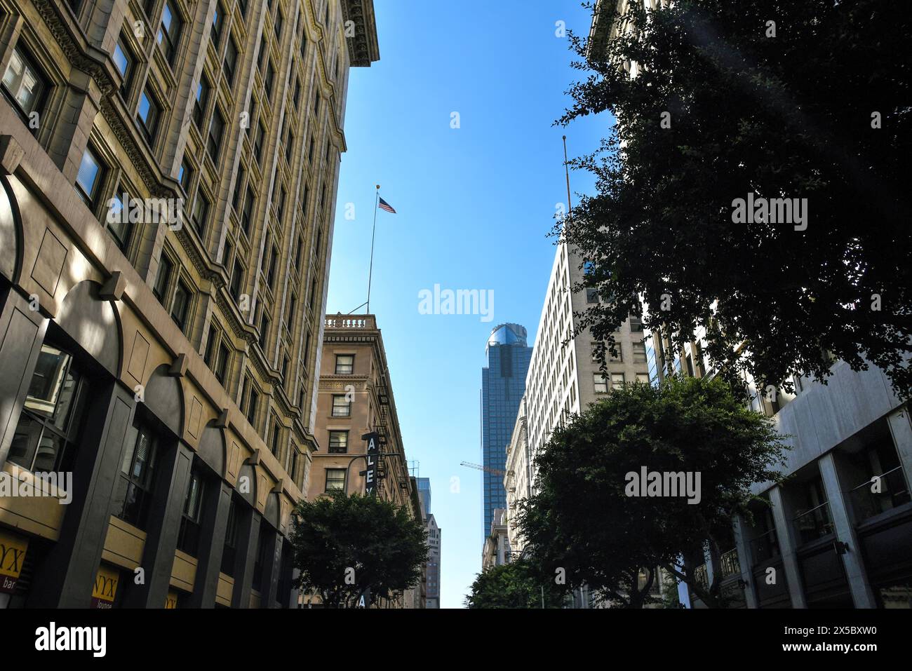 Buildings of 5th Street with the US Bank Tower in the Background - Downtown Los Angeles, California Stock Photo