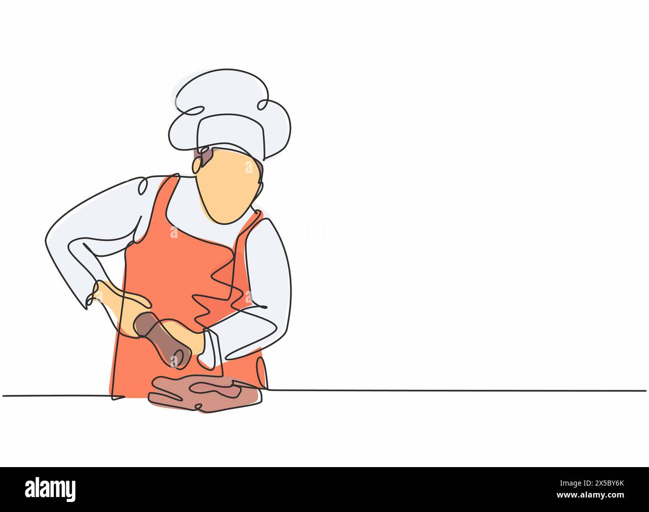 Single continuous line drawing of young happy male chef sparkling salt ...