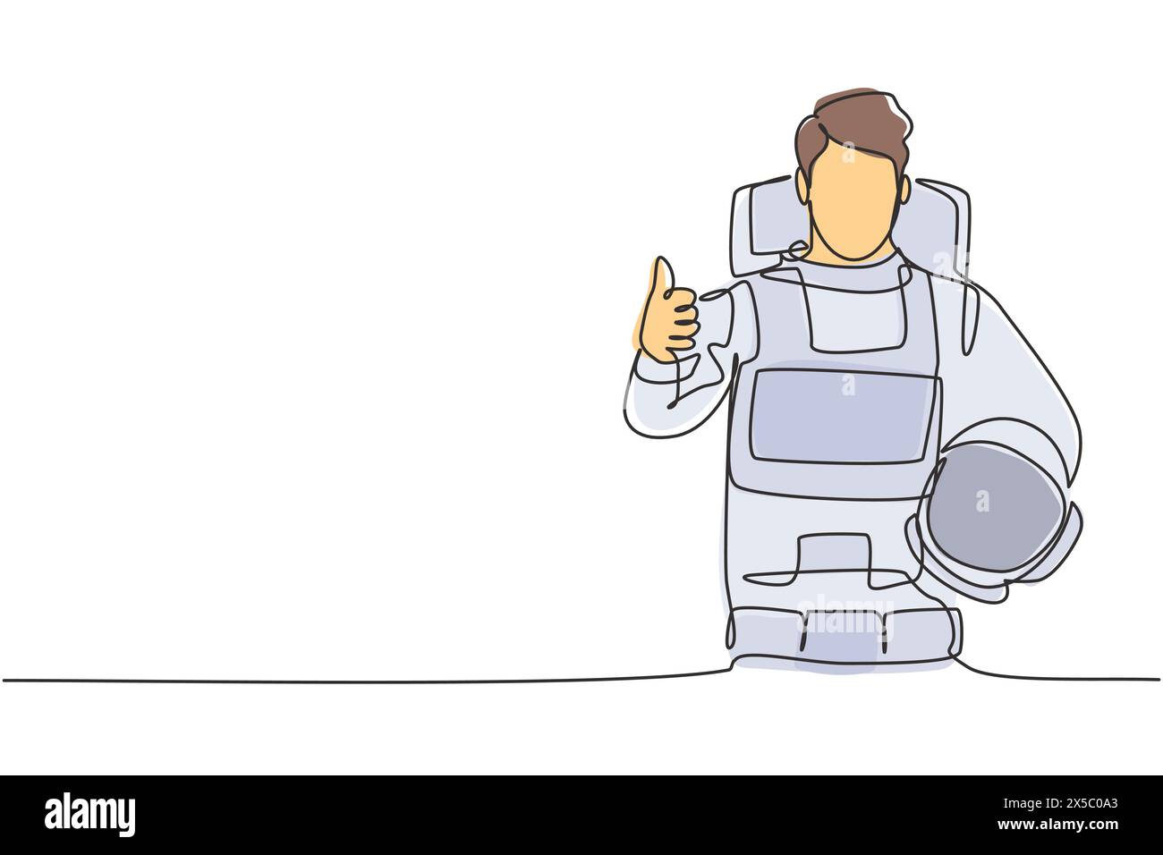 Continuous one line drawing astronauts with a thumbs-up gesture wearing ...