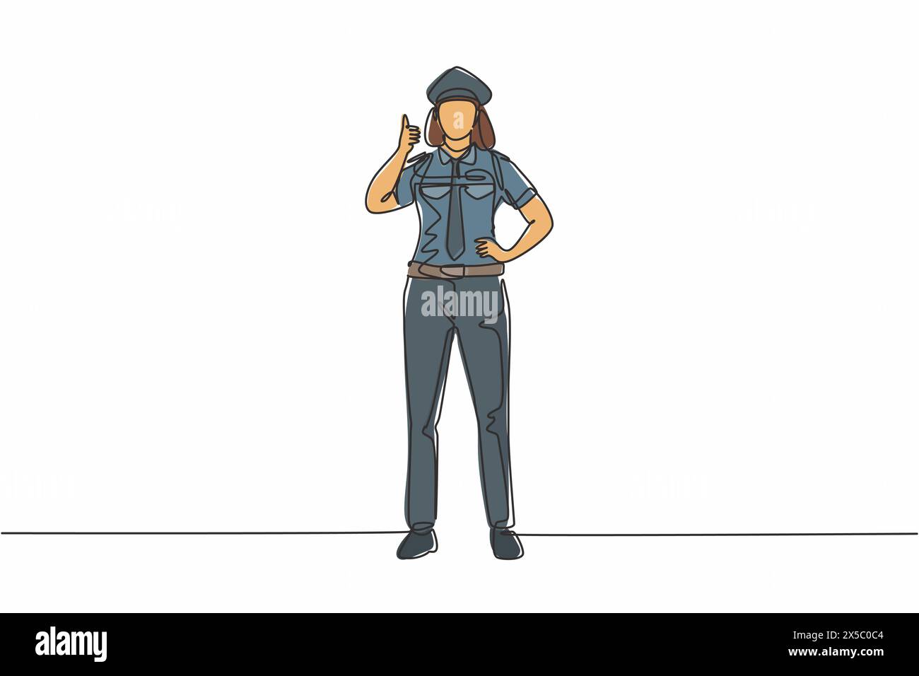 Single continuous line drawing woman pilot stands with a thumbs-up ...