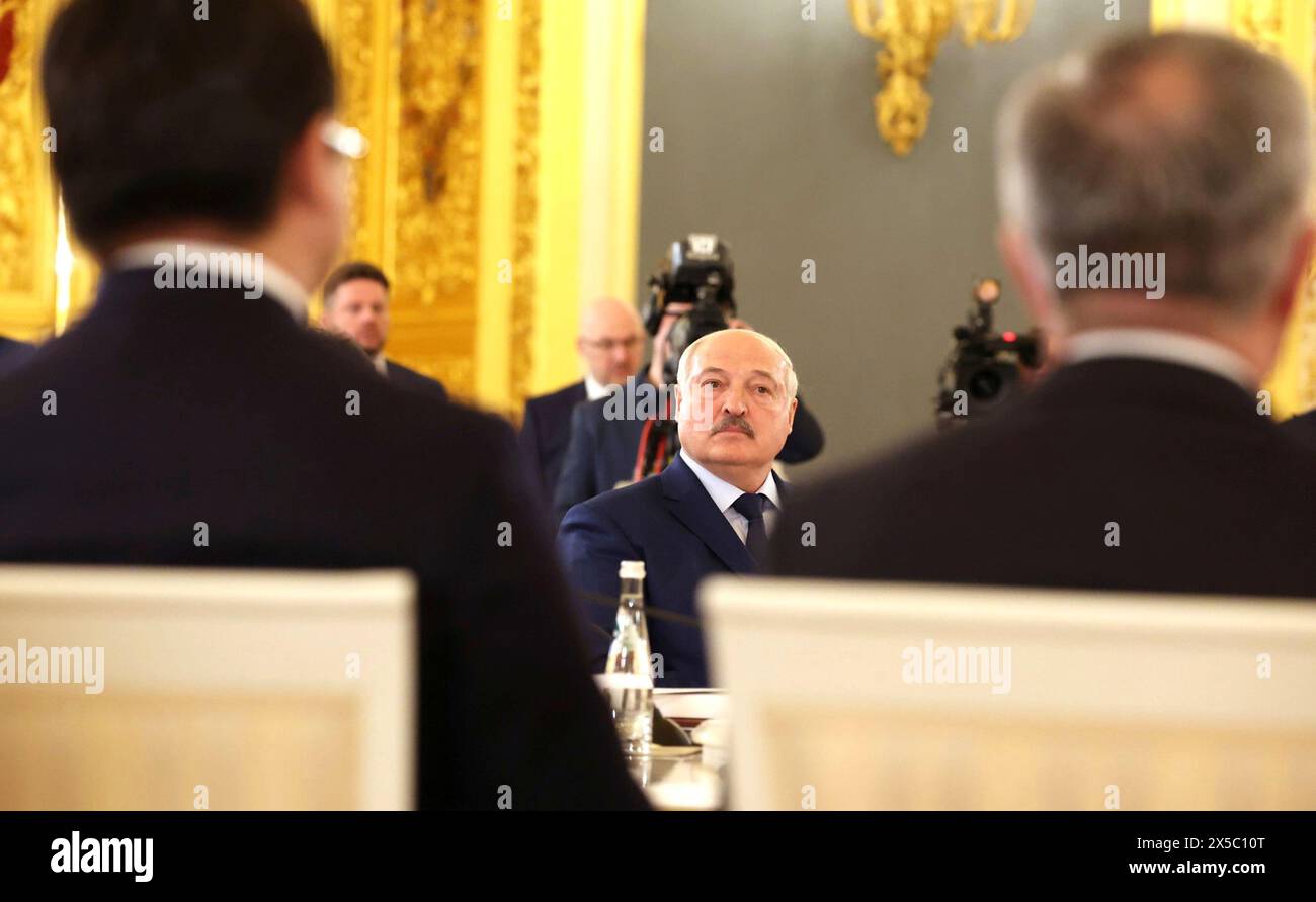 Moscow, Russia. 08th May, 2024. Belarus President Alexander Lukashenko listens to remarks at the meeting of the Supreme Eurasian Economic Council, at the Grand Kremlin Palace, May 8, 2024 in Moscow, Russia. The meeting coincides with the tenth anniversary of the signing of the Treaty on the Eurasian Economic Union. Credit: Alexander Kazakov/Kremlin Pool/Alamy Live News Stock Photo