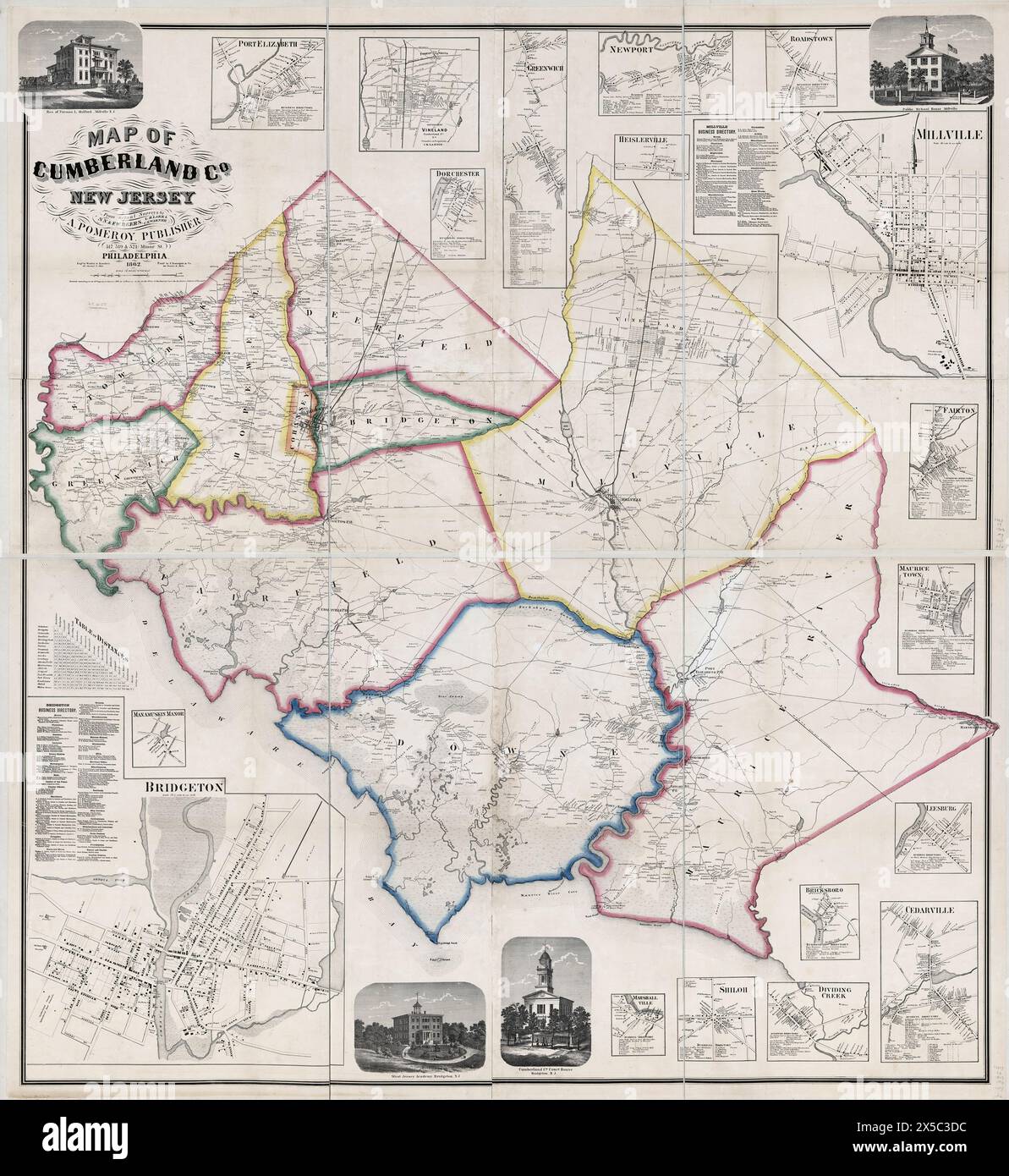 Map of Cumberland County, New Jersey from actual surveys, 1862 Stock