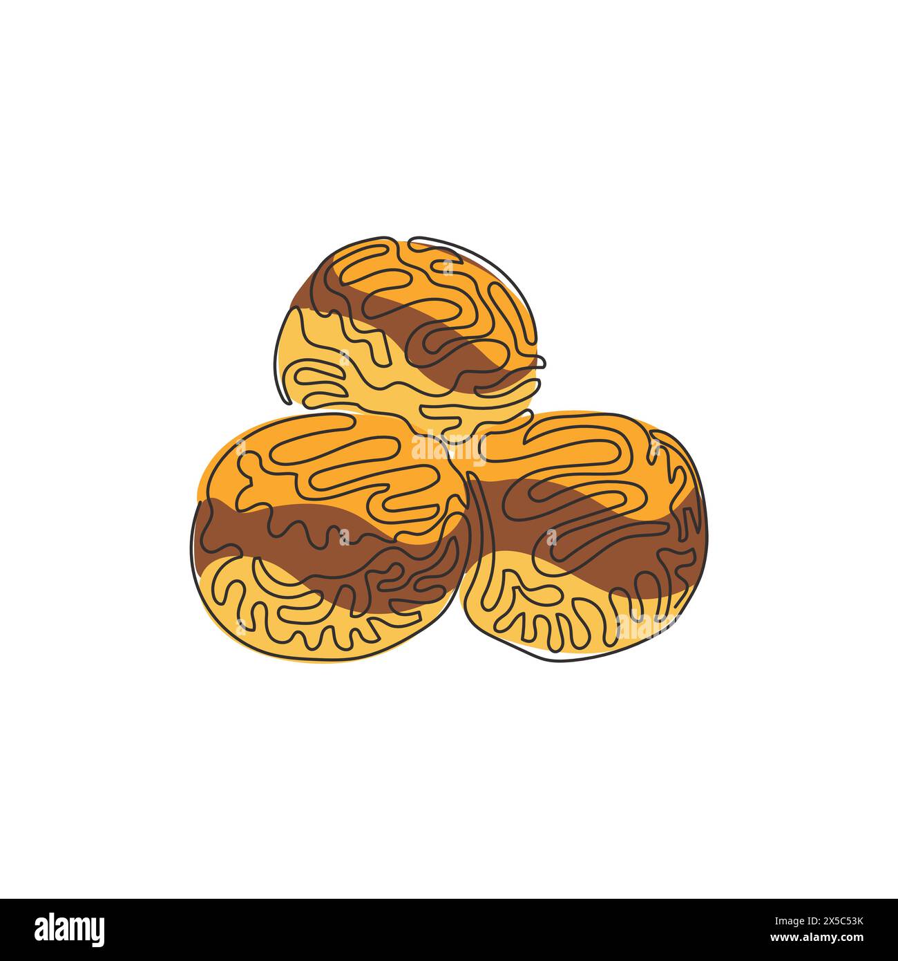 Continuous one line drawing takoyaki, octopus balls, Japanese fast food