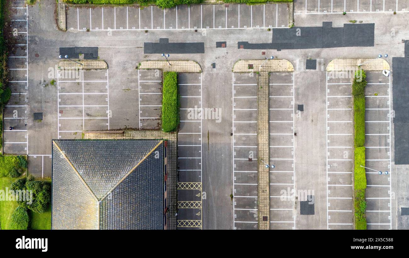 An aerial view of an empty car park on the Teesdale development at