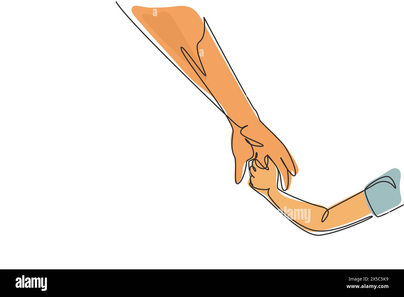 Single continuous line drawing hands of parent and child. Childhood with family. Daughter have bonding with her father. Hero father and family pride. Stock Vector