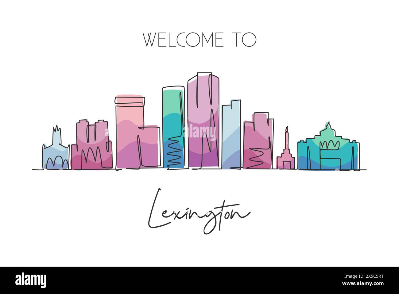 Single one line drawing Lexington city skyline, Kentucky. World historical town landscape. Best holiday destination postcard art. Editable stroke tren Stock Vector