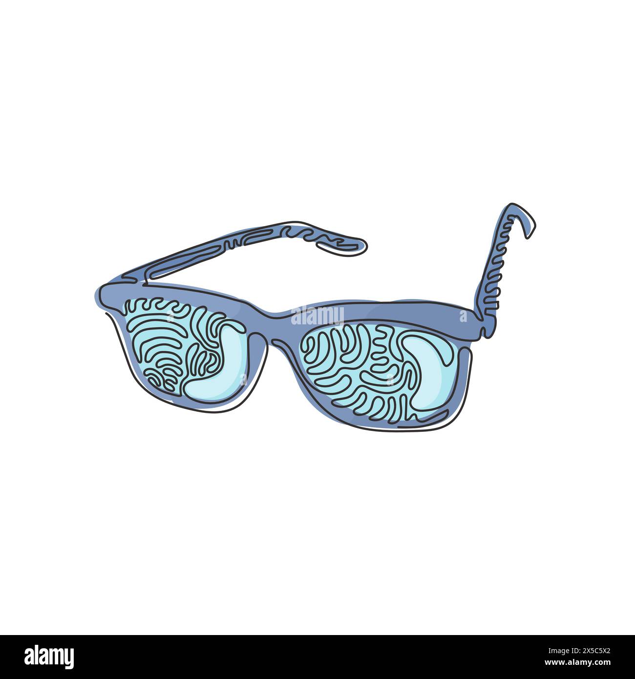 Single continuous line drawing Black Eyeglasses. Modern fashionable spectacles. Hipster glasses. Black fashion reading glasses. Swirl curl style. One Stock Vector