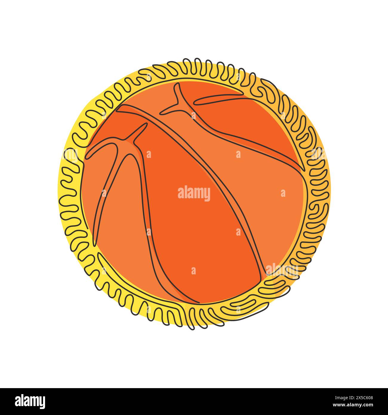 Continuous one line drawing Basketball ball. Orange ball, sports