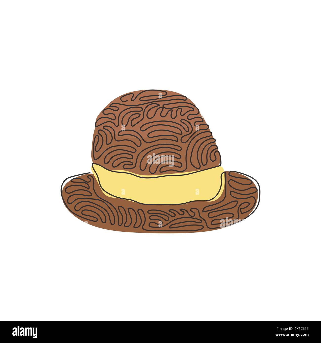 Single one line drawing fedora hat, side view, with tan leather band ...