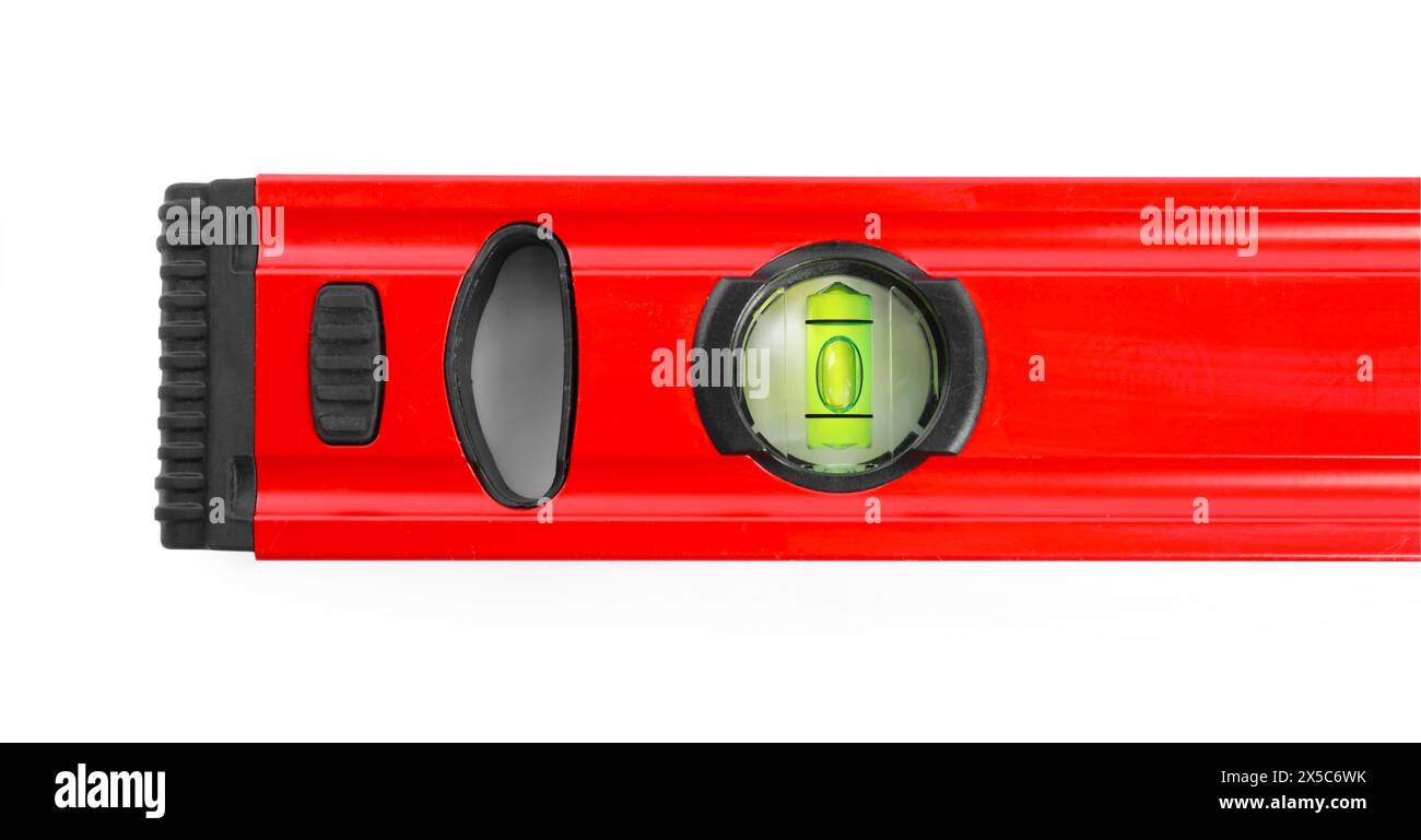 Red building level isolated on white. Construction tool Stock Photo - Alamy