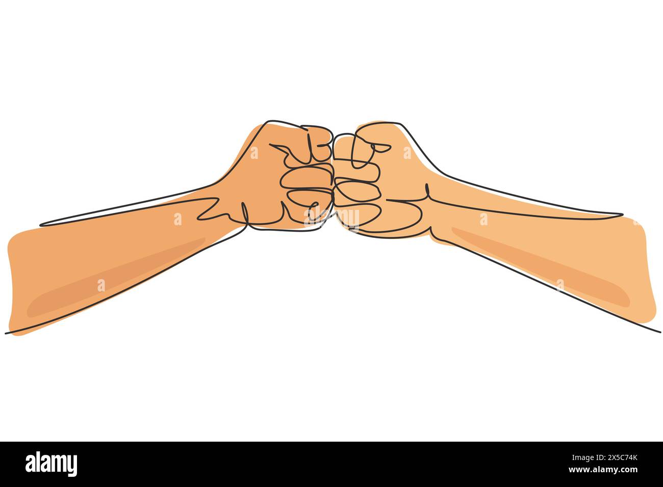 Continuous one line drawing two hands make fist bump. Sign or symbol of power, hitting, attack, force. Communication with hand gestures. Nonverbal sig Stock Vector