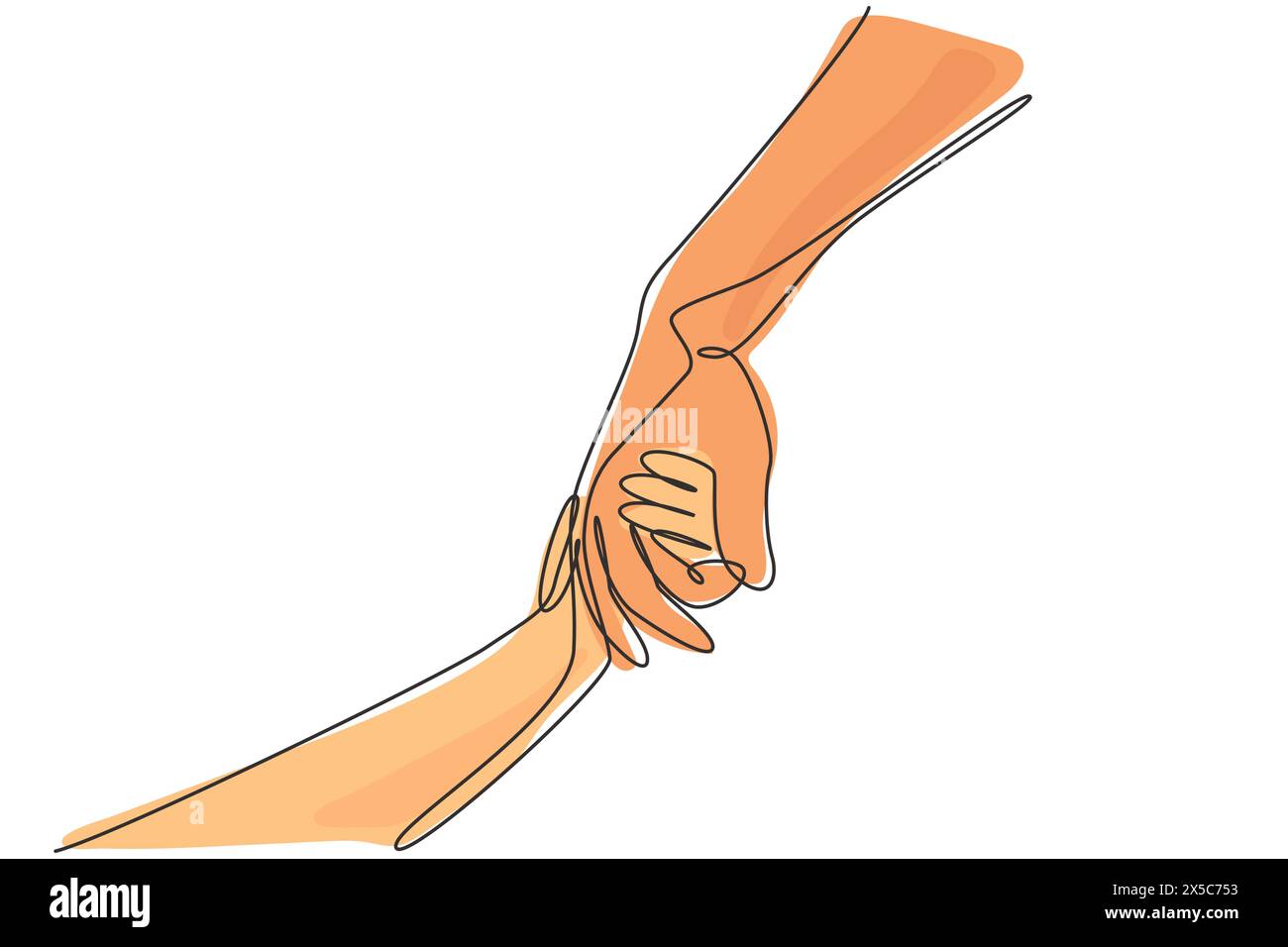 Continuous one line drawing father giving hand to a child. Childhood with family. Boy have bonding with his father. Hero father and family pride. Sing Stock Vector