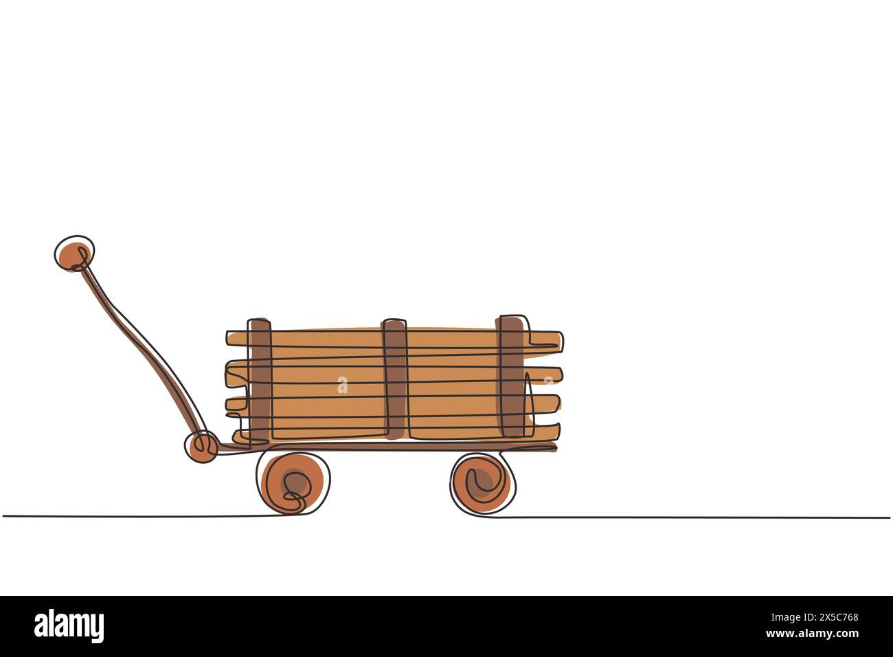 Continuous one line drawing toy mini wagon with wooden. Farm