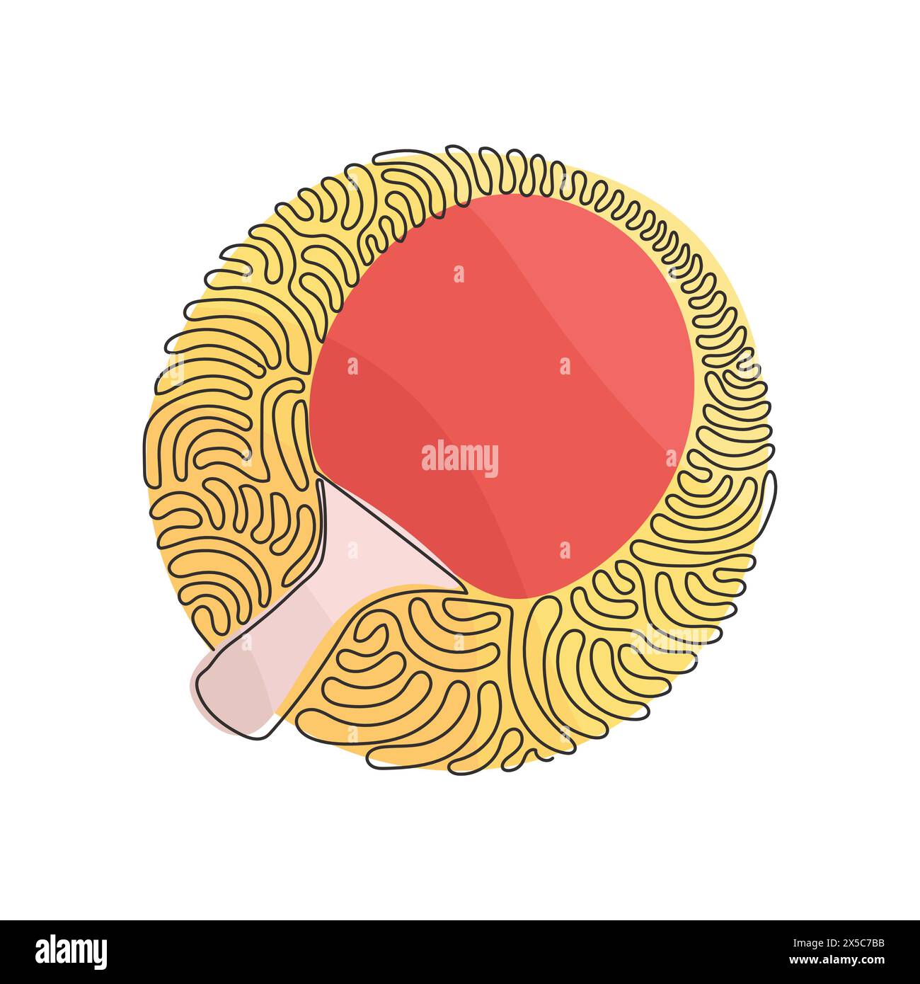 Single one line drawing ping pong paddle. Table tennis handle rubber, play equipment, club sporting game. Swirl curl circle background style. Continuo Stock Vector