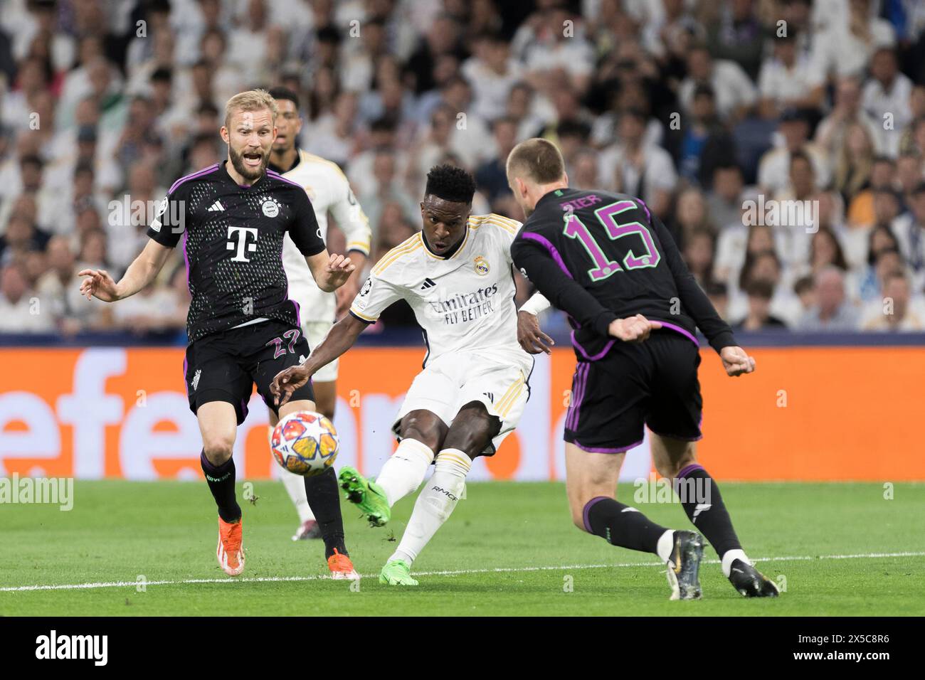 MADRID, SPAIN - MAY 8: Vinicius jr of Real Madrid in action during the UEFA CHAMPIONS LEAGUE 2023/24 semi-finals second leg match between Real Madrid and FC Bayern Mnchen at Santiago Bernabeu Stadium. Credit: Guille Martinez/AFLO/Alamy Live News Stock Photo