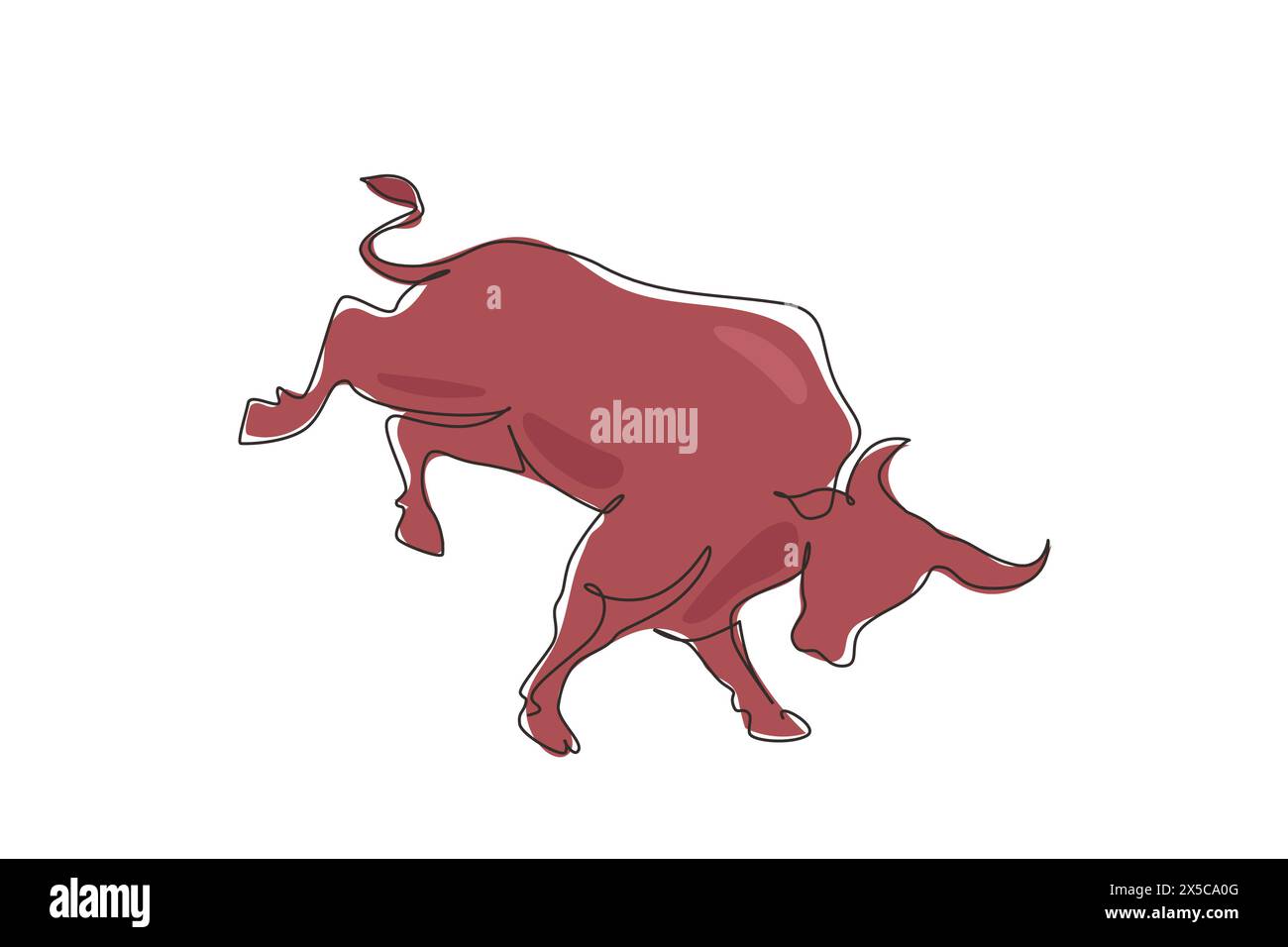 Single continuous line drawing wild bull attack. Elegance buffalo for conservation national park logo identity. Big strong bull mascot concept for rod Stock Vector