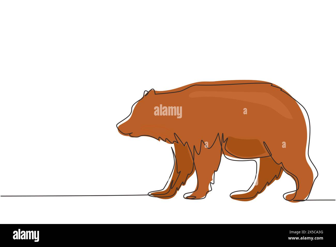 Continuous one line drawing giant bear walking forward in the jungle. Strong wild grizzly brown bear mammal mascot. Dangerous big beast animal. Single Stock Vector