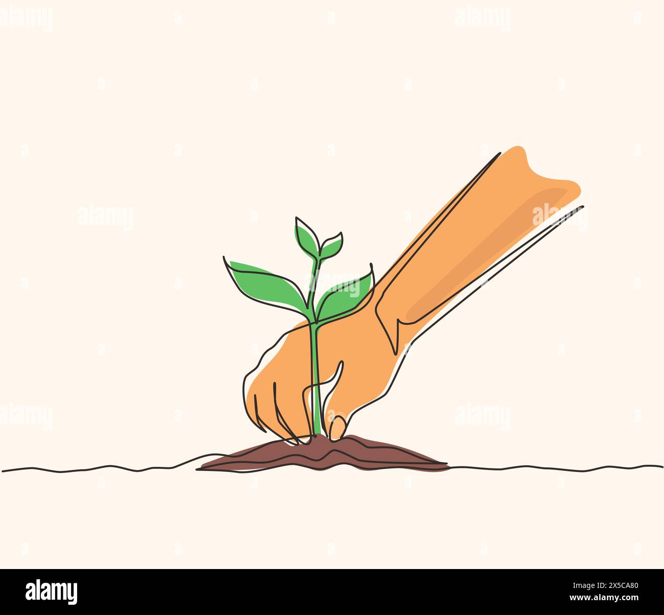 Single continuous line drawing young woman planting a tree in the ...