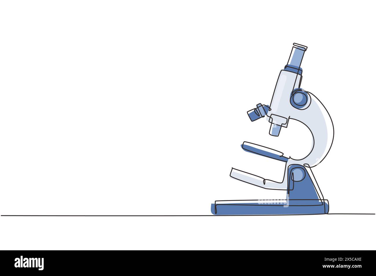 Single continuous line drawing simple microscope. Lab microscope to magnify bacteria size under the lens. Back to school minimalist, education concept Stock Vector