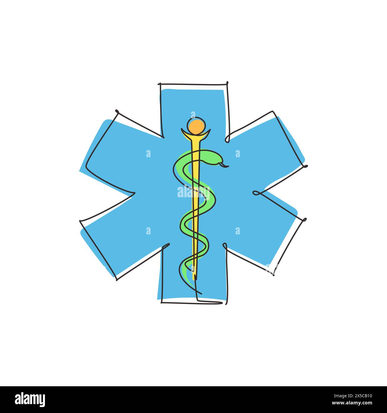 Continuous one line drawing medical snake health symbol. Medicine system and health care concept. Medical icon. Medicine logo for paramedic staff. Sin Stock Vector