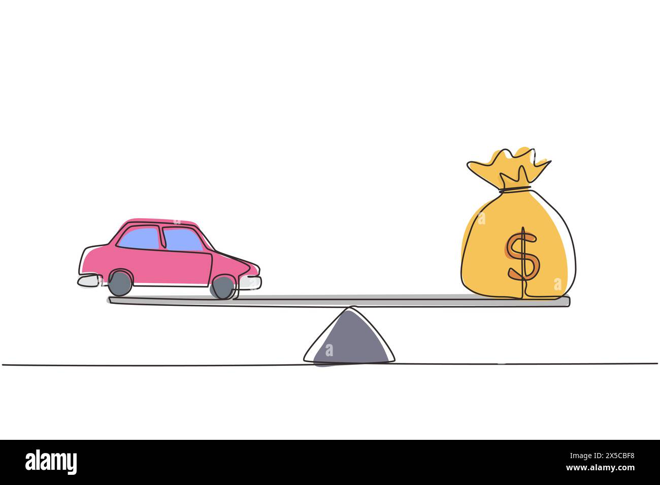 Continuous one line drawing car auto loan or transforming assets into