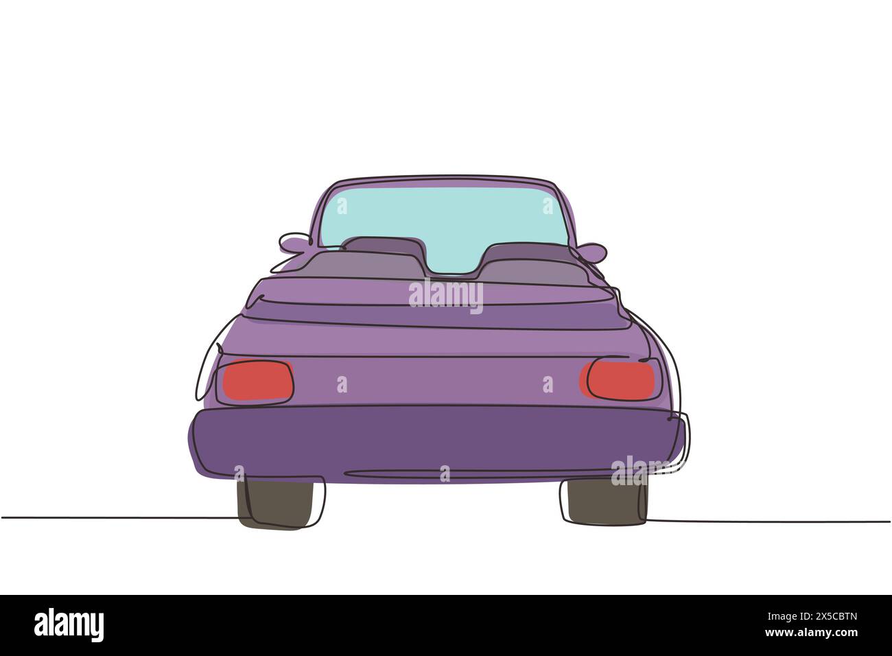 Single one line drawing vintage convertible sports car logo icon ...