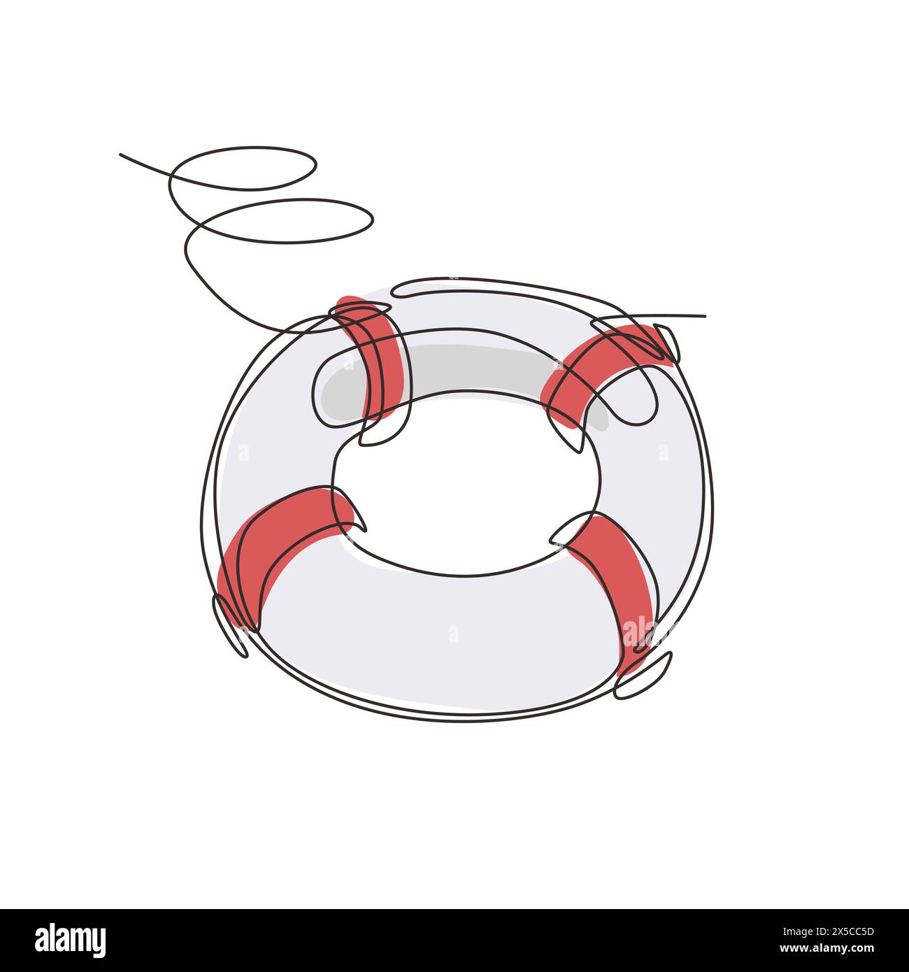 Single continuous line drawing lifebuoys, rescue belts, inflatable rubber ring with rope for help and safety of life drowning. Rescue ring for quick h Stock Vector