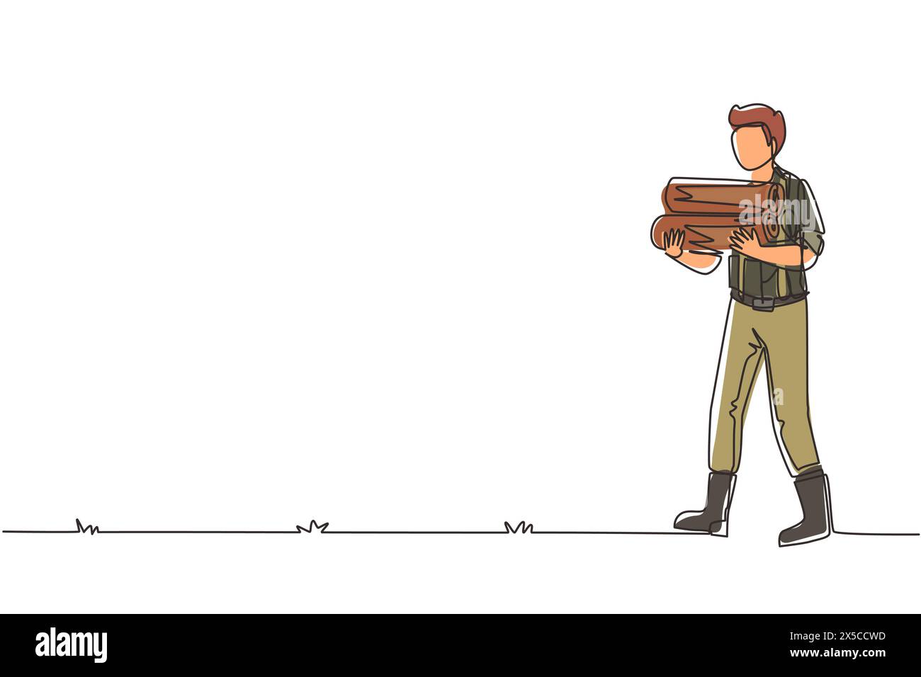 Single continuous line drawing strong lumberjack with beard in plaid ...