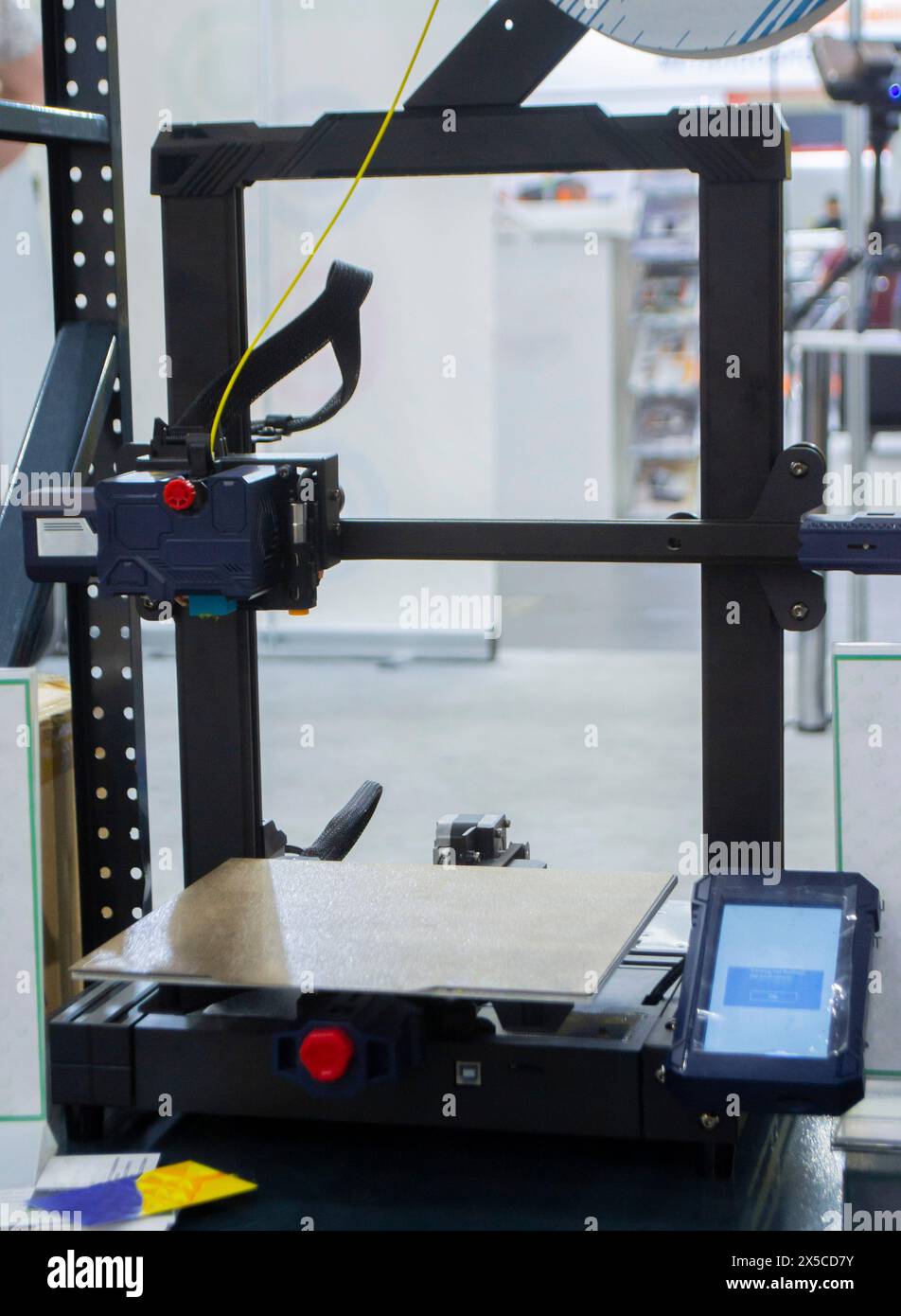 3D printer. Blank Empty 3D printer. 3D printer not working. Blank clean 3D printer desktop without printing process. Stock Photo