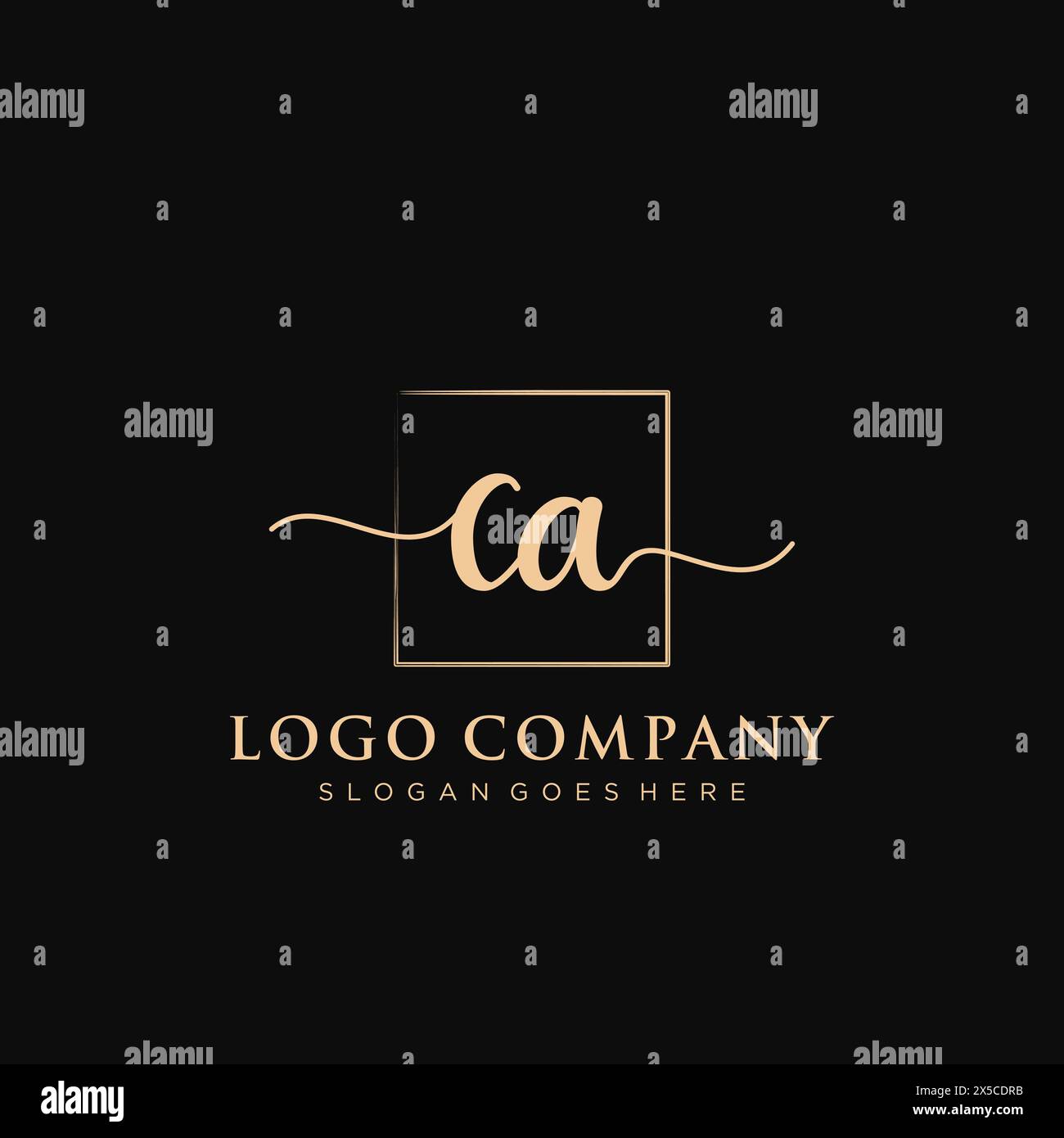 CA Initial handwriting logo with rectangle Stock Vector