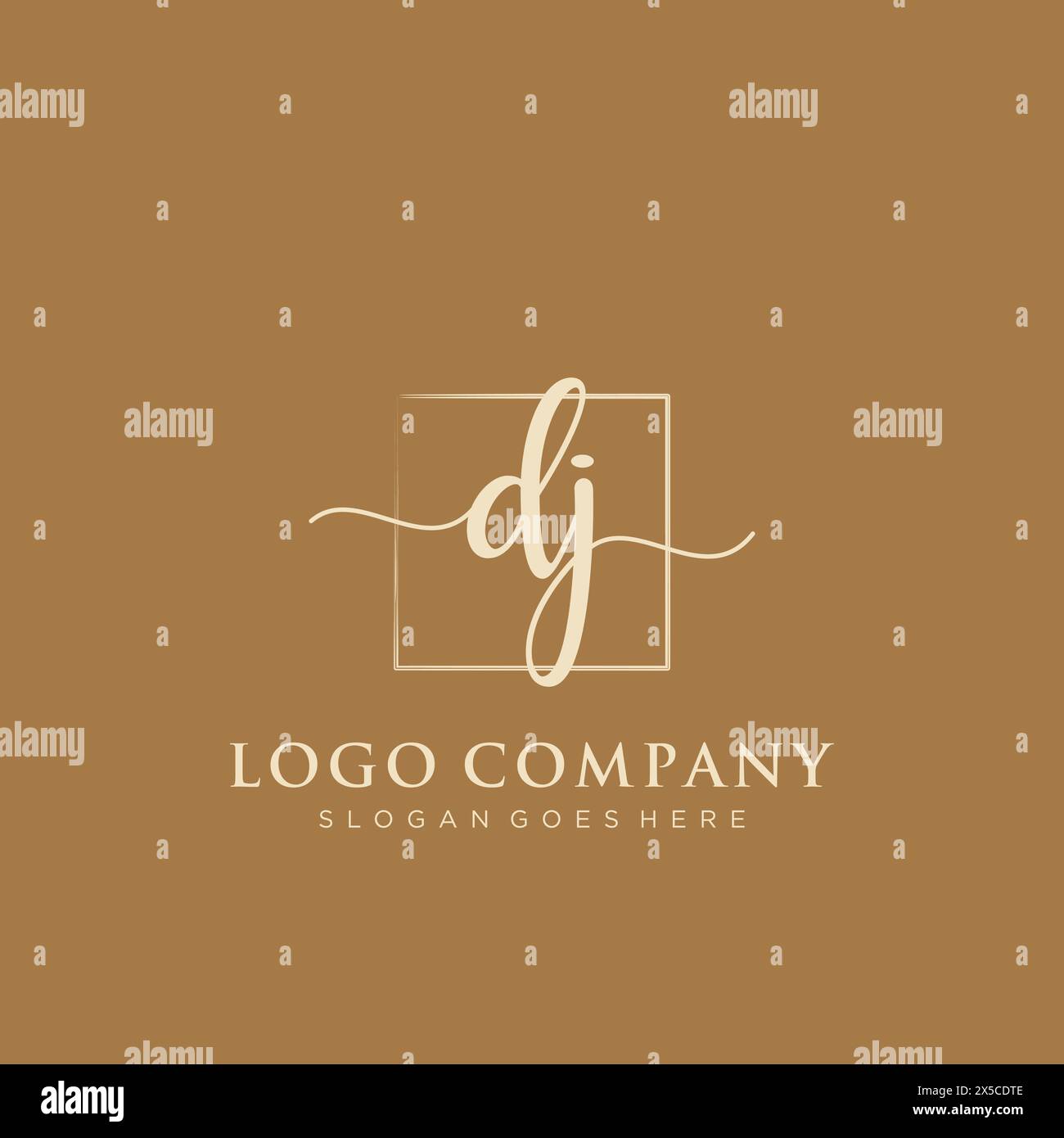DJ Initial handwriting logo with rectangle Stock Vector