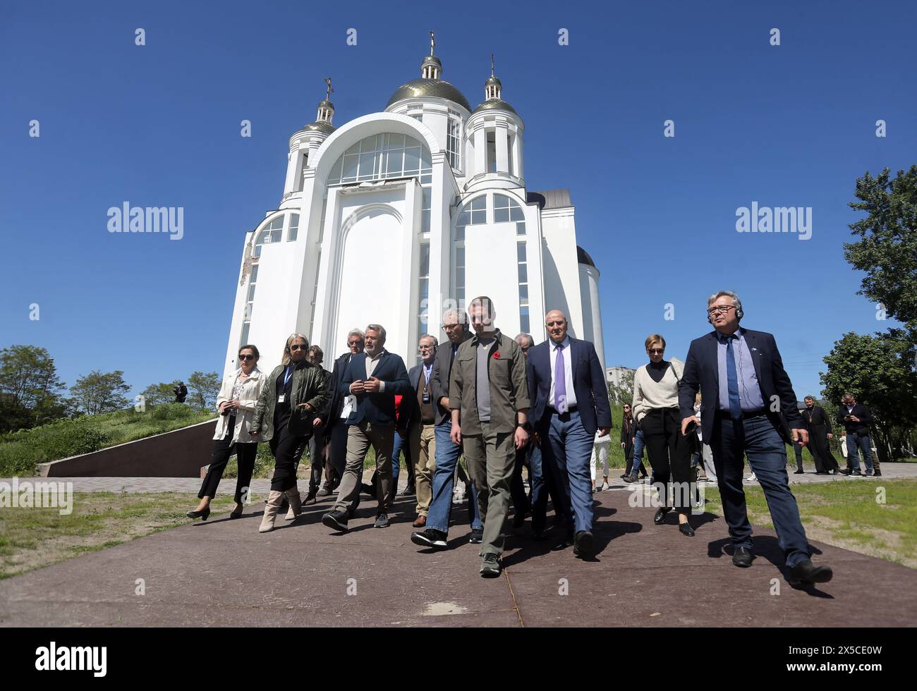 KYIV REGION, UKRAINE - MAY 08, 2024 - Members of a foreign delegation ...