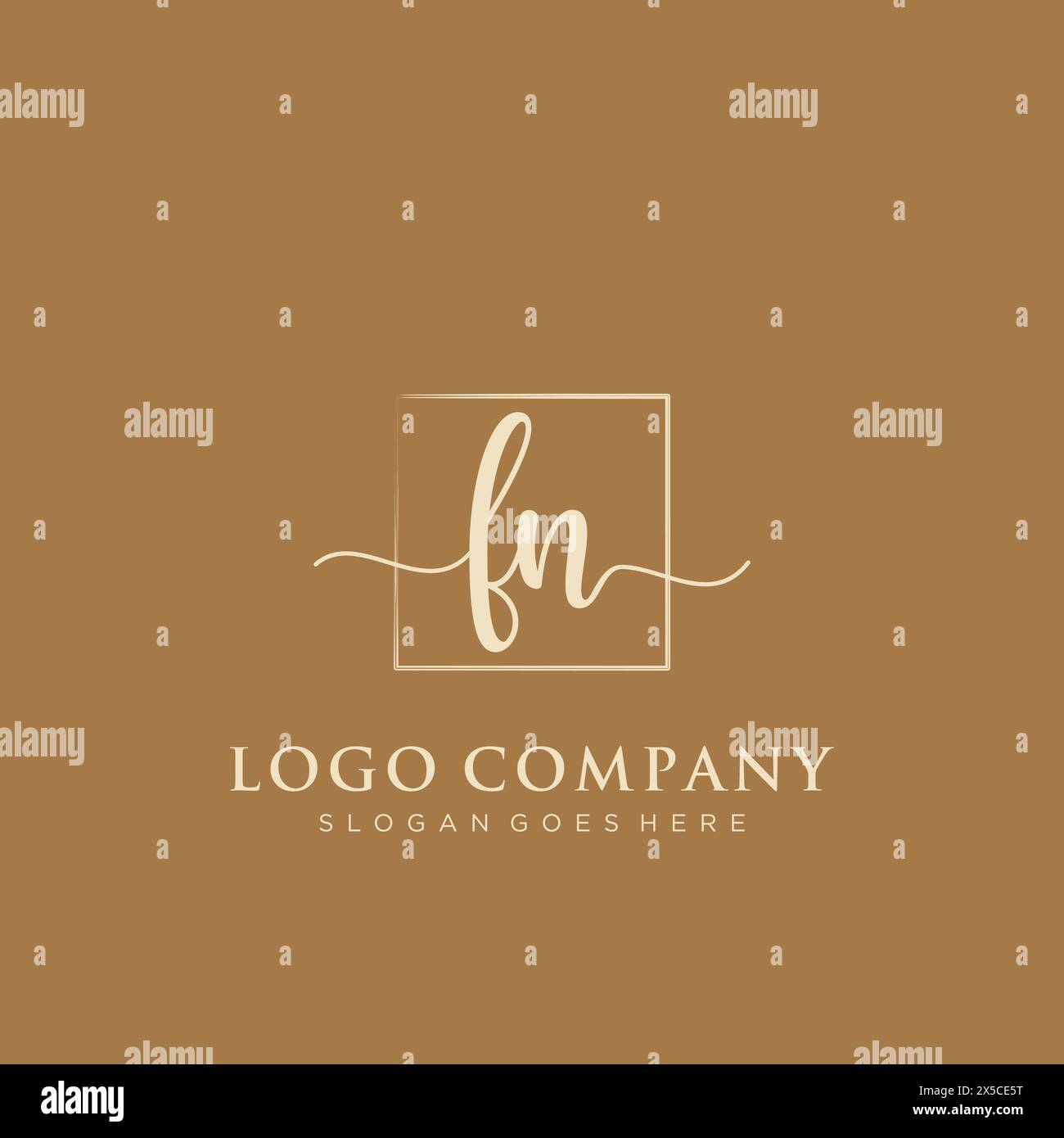 FN Initial handwriting logo with rectangle Stock Vector