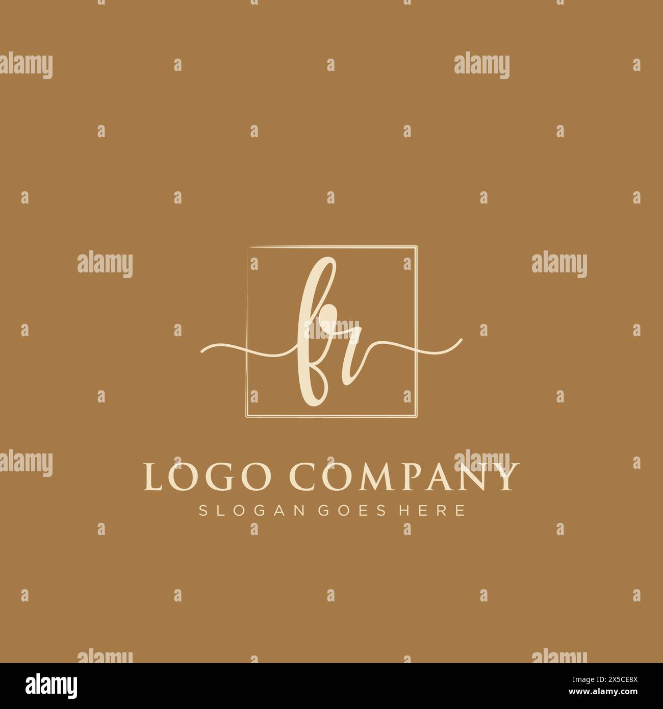 FR Initial handwriting logo with rectangle Stock Vector
